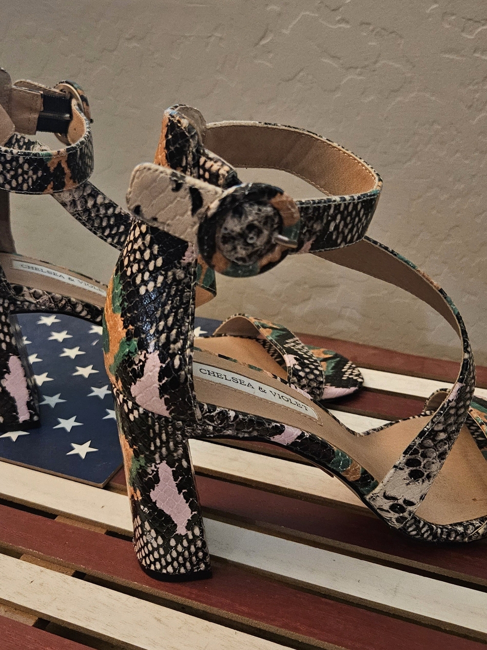 Chelsea & Violet Multicolor Snake-Print Ankle-Strap Block Heel Sandals - Picture 4 of 5